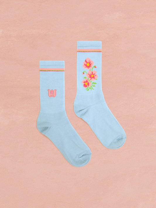 UNISEX SOCKS - LIGHT BLUE FLOWERS