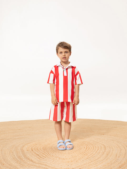 KIDS POLO SWEATSHIRT RED STRIPES