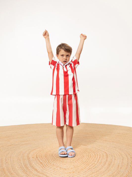 KIDS POLO SWEATSHIRT RED STRIPES