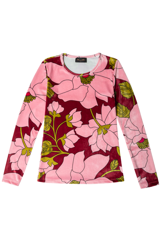 SLIM-FIT VELOUR TOP BIG FLOWER