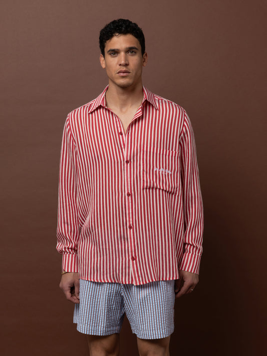 LONG SLEEVE STRIPED SHIRT - RED