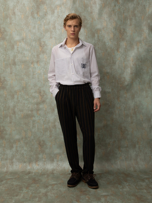 ELASTICATED-WAIST PANTS - STRIPED BLUE