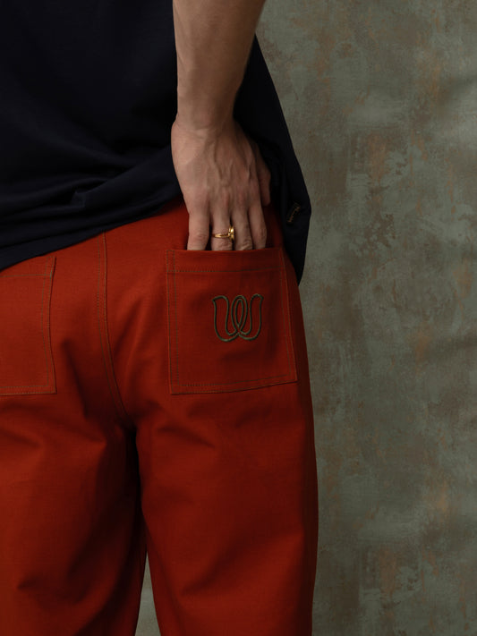 PLEATED COTTON PANTS - COGNAC