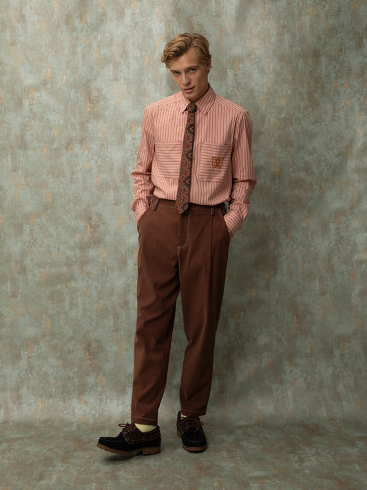 PLEATED PANTS - BROWN
