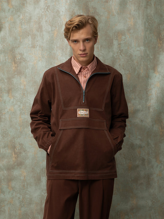 ZIP-UP BLOUSE - BROWN