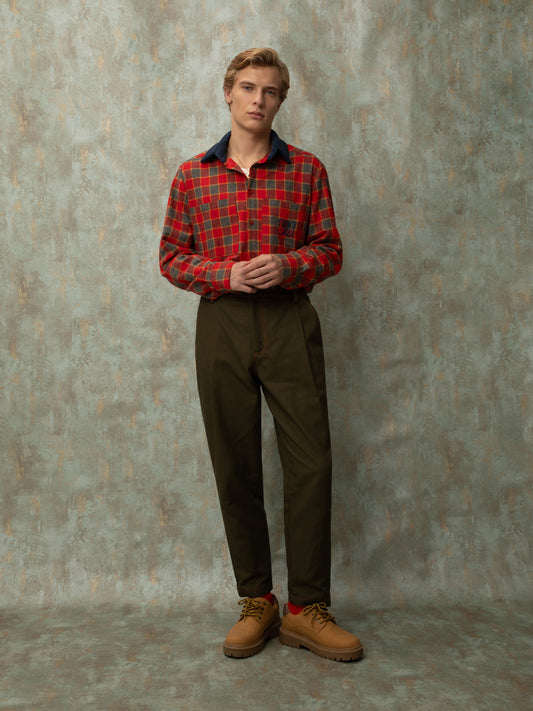 PLEATED COTTON PANTS - OLIVE