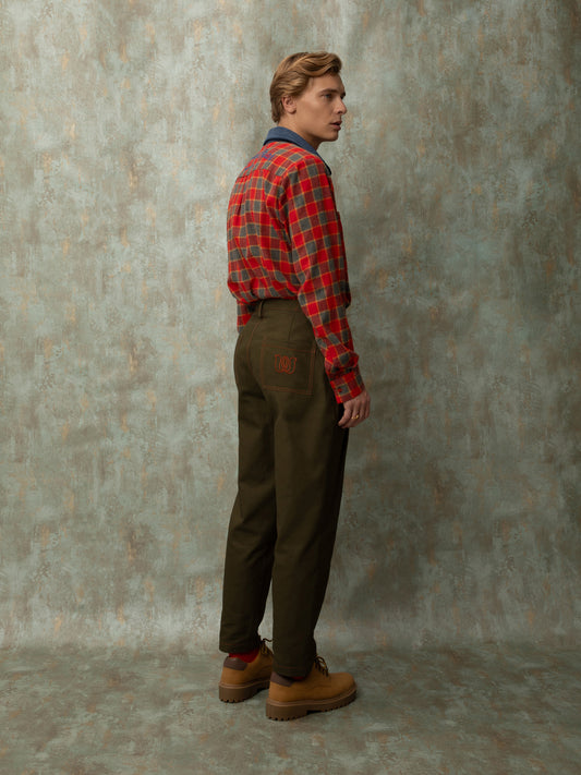 PLEATED COTTON PANTS - OLIVE