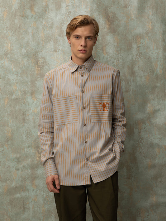 STRIPED POPLIN SHIRT - GREY