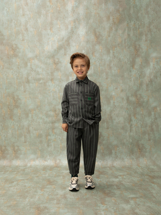 PLEATED STRIPED PANTS - DARK GREY