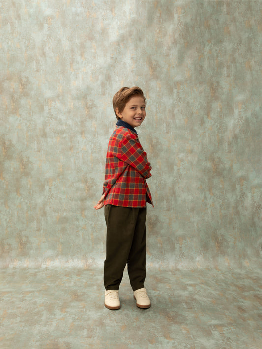 DENIM PLEATED PANTS - OLIVE