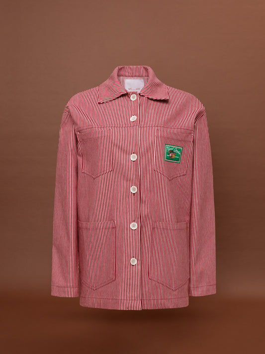 DENIM STRIPED SHIRT JACKET - RED
