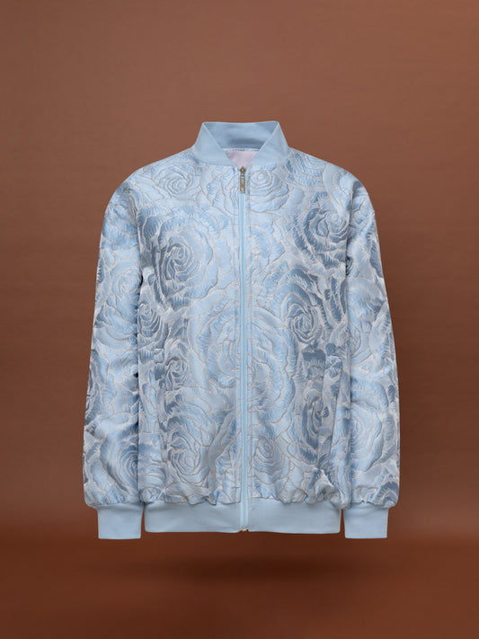 FLORAL JACQUARD BOMBER JACKET - LIGHT BLUE