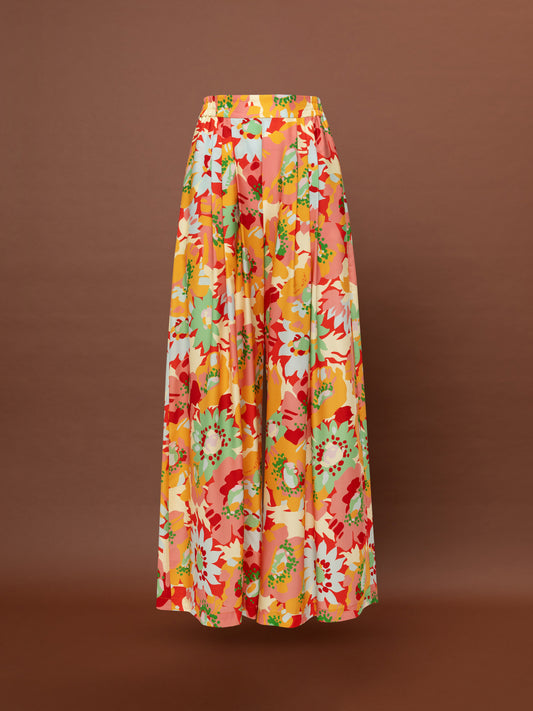 WIDE-LEG PLEATED SATIN PANTS - POPPIES