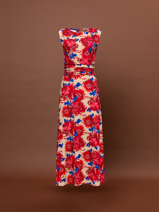 RUCHED JERSEY MAXI DRESS - CHRYSANTHEMA BEIGE