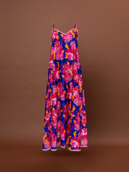 A-LINE MAXI DRESS CHRYSANTHEMA BLUE
