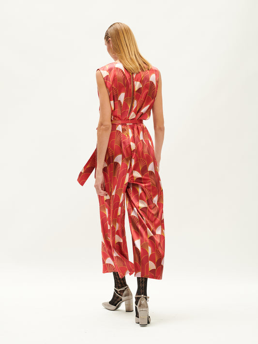 SLEEVELESS SATIN OVERALL VITRO RED