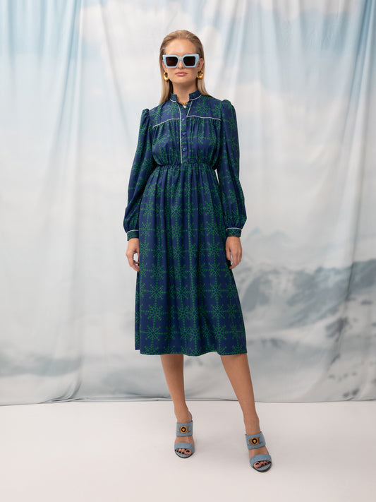 TIERED MIDI DRESS SNOWFLAKES