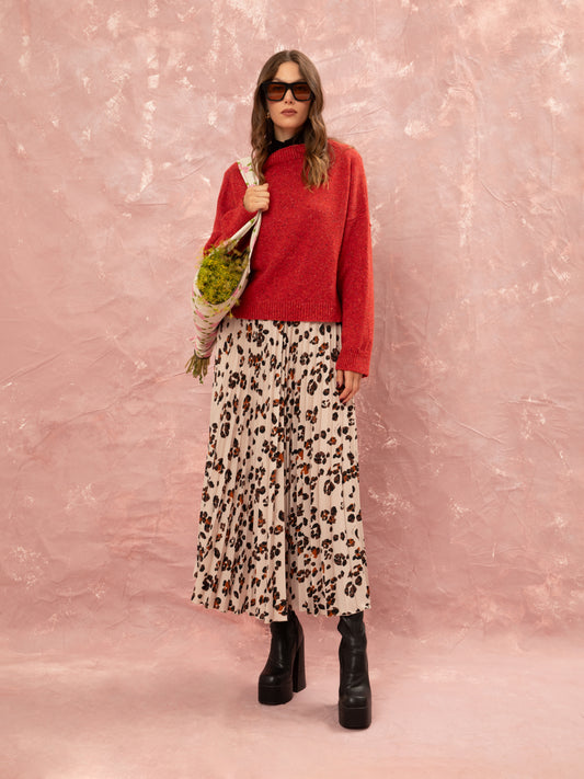 PLEATED MAXI SKIRT - LEOPARD