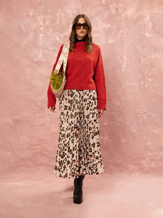 PLEATED MAXI SKIRT - LEOPARD