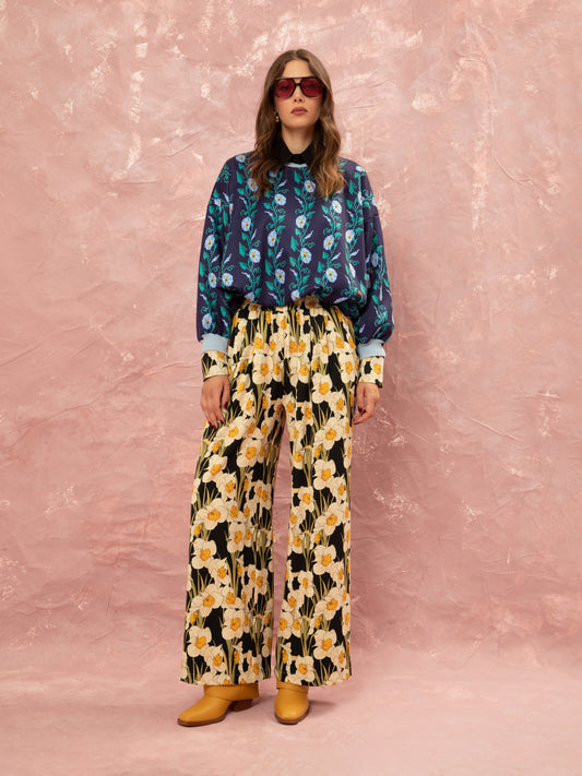 ELASTICATED-WAIST PANTS - NARCISSUS BLACK