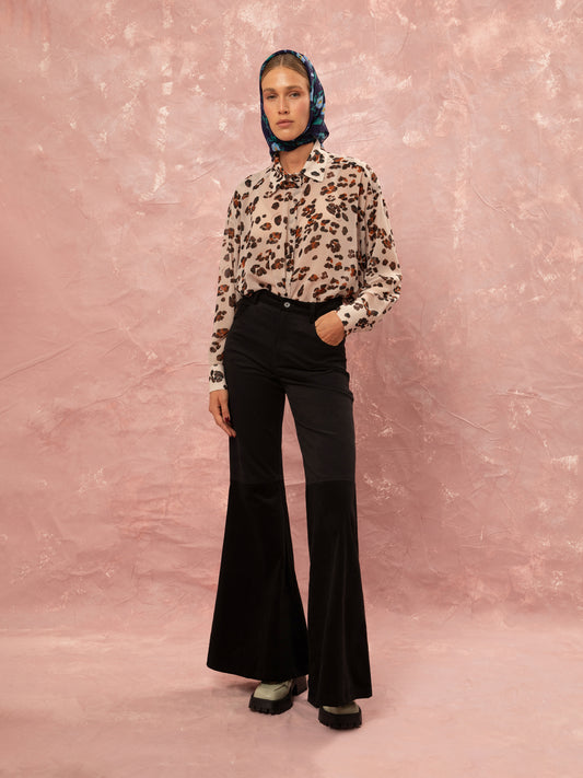 CORDUROY FLARED PANTS - BLACK