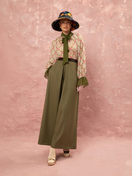 WIDE LEG PLEATED PANTS - LIME