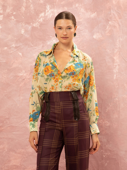 CHECKED STRAIGHT PANTS - BURGUNDY