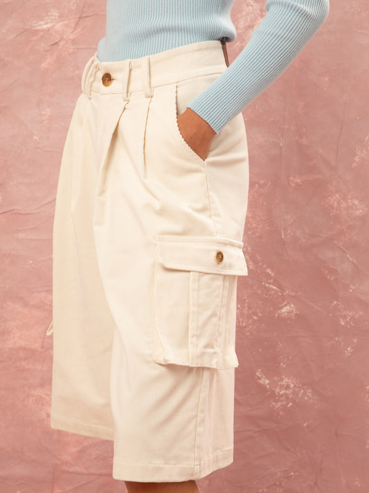 CARGO CORDUROY VERMUDA SHORTS - OFF WHITE