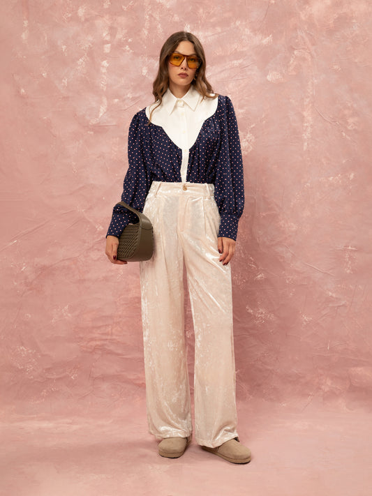 PLEATED VELVET CLASSIC PANTS - IVORY