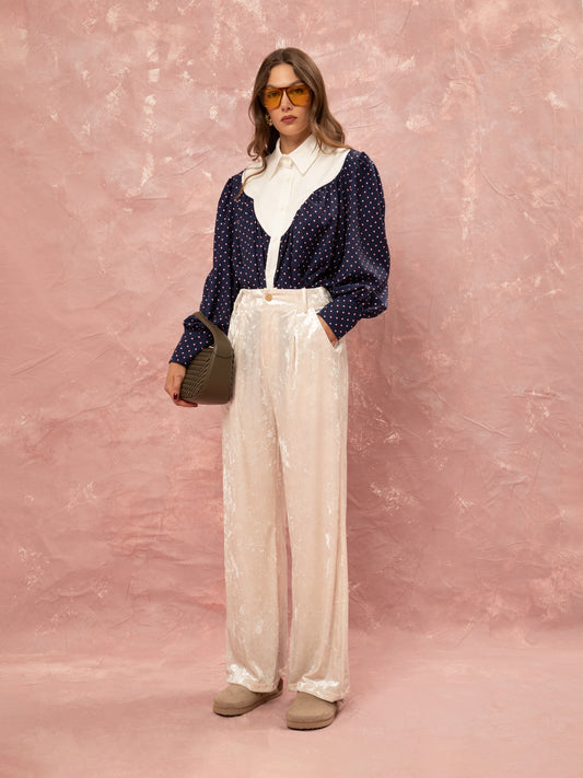 PLEATED VELVET CLASSIC PANTS - IVORY
