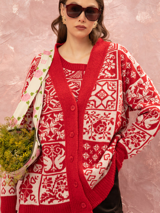 JACQUARD KNIT CARDIGAN - KOUVERTA