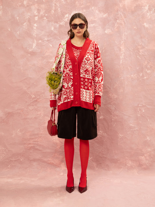 JACQUARD KNIT CARDIGAN - KOUVERTA