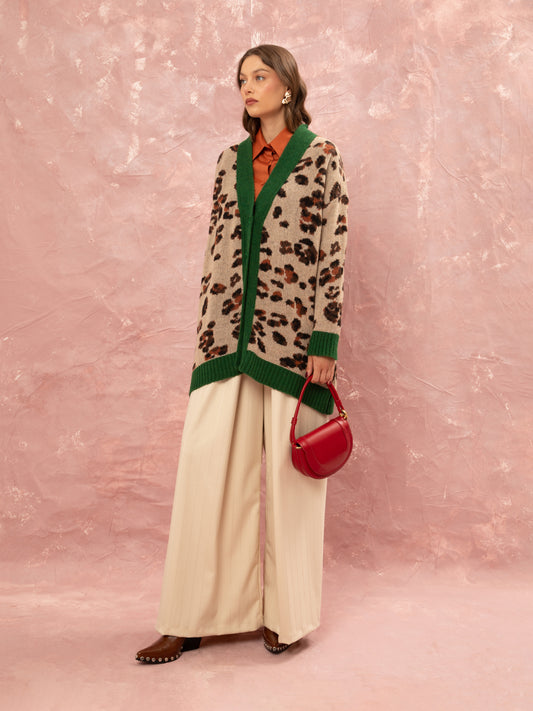 JACQUARD KNIT CARDIGAN - LEOPARD