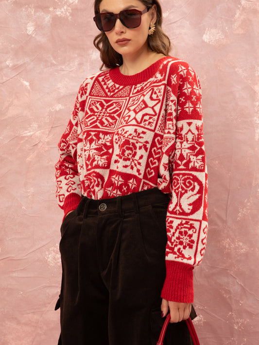 JACQUARD KNIT LONG JUMPER - KOUVERTA