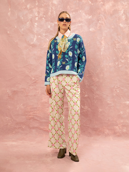 JACQUARD KNIT CROPPED JUMPER - MOONFLOWERS