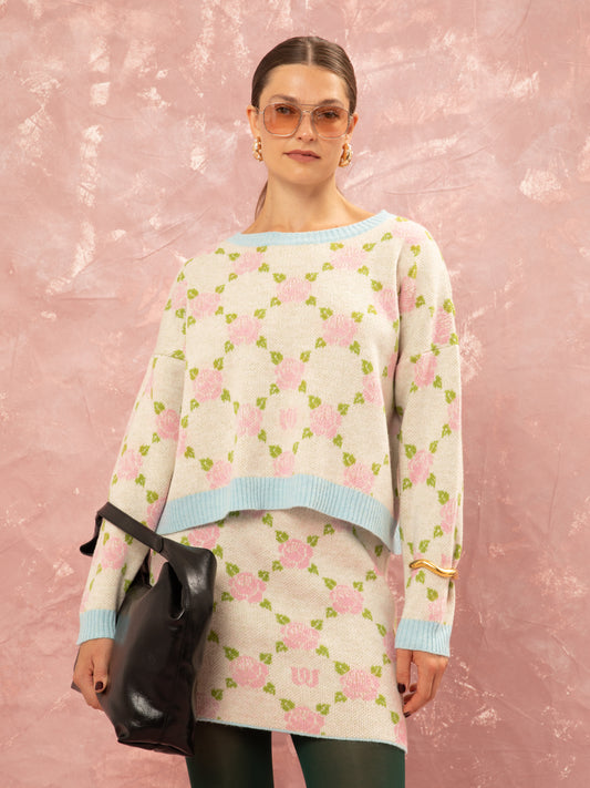 JACQUARD KNIT MINI SKIRT - ROSES