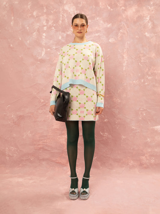 JACQUARD KNIT MINI SKIRT - ROSES