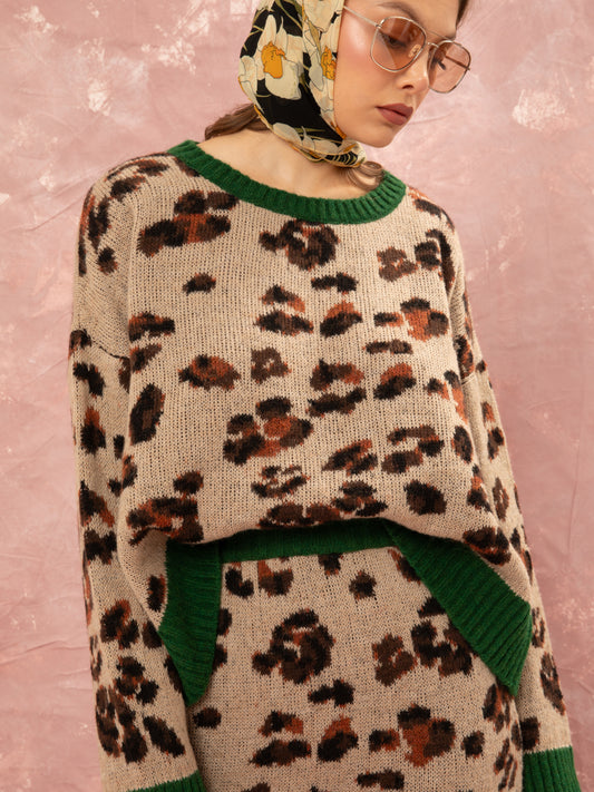 JACQUARD KNIT CROPPED JUMPER - LEOPARD