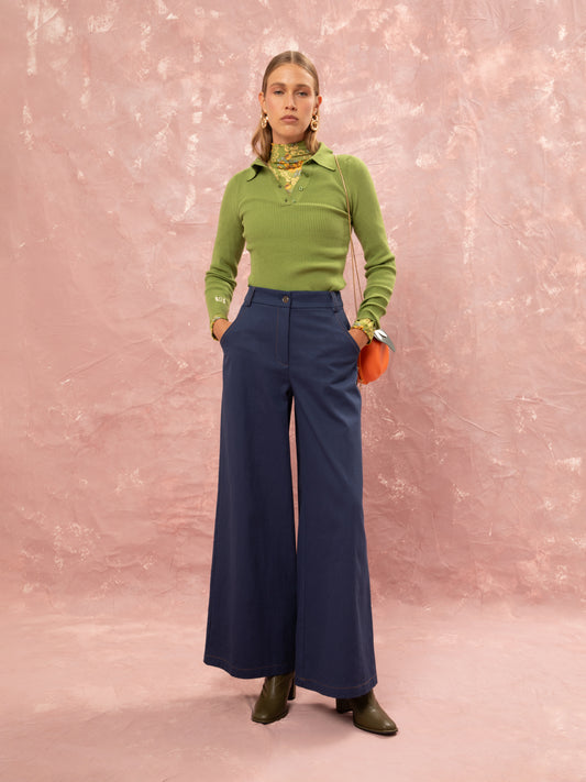 KNITTED POLO TOP - LIME