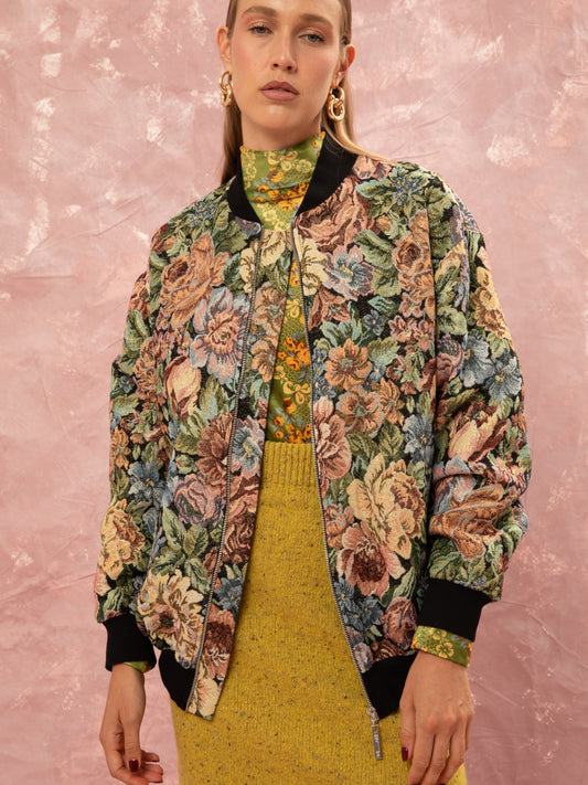 FLORAL JACQUARD BOMBER JACKET