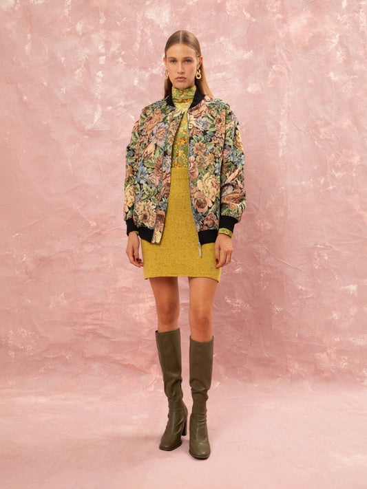 FLORAL JACQUARD BOMBER JACKET