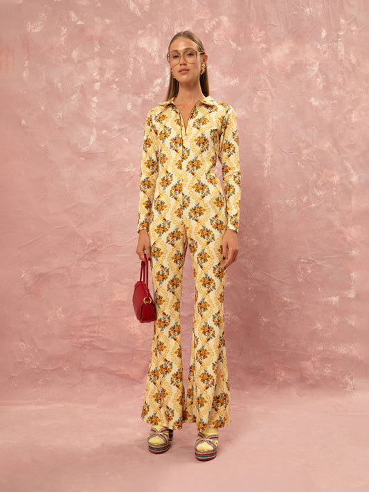 FLARED JUMPSUIT - LACE BOUQUET CREAM