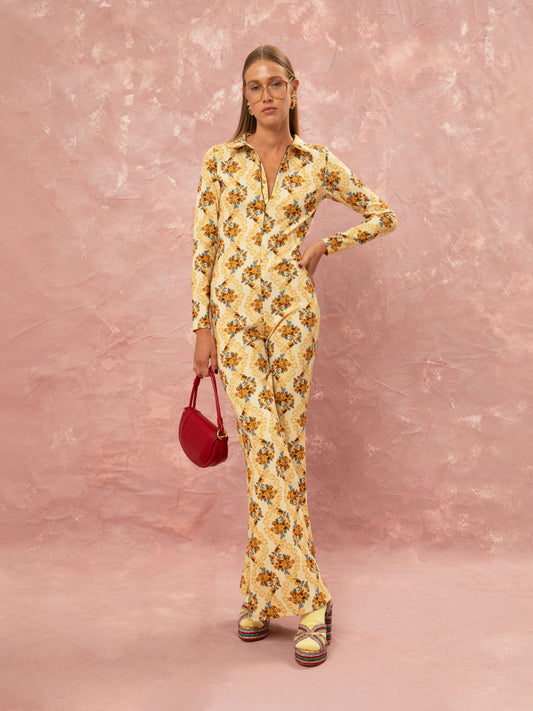 FLARED JUMPSUIT - LACE BOUQUET CREAM