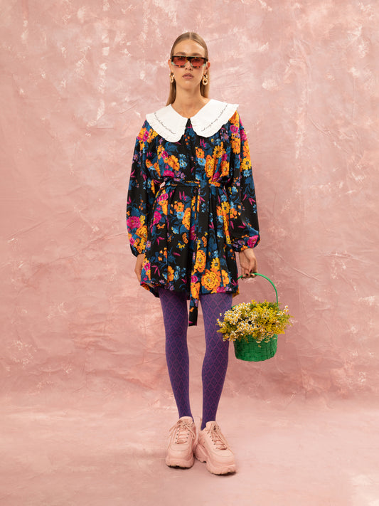 BIG COLLAR MINI DRESS - TAPETSARIA BLACK