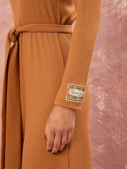 KNITTED RIBBED DRESS - BEIGE