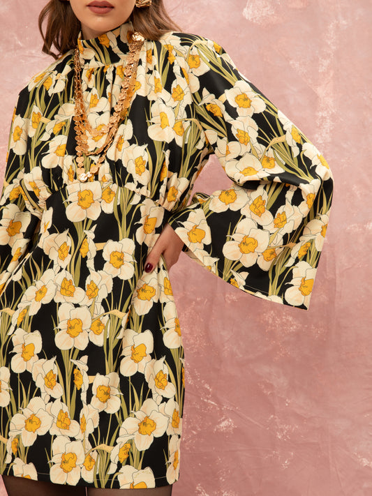 TURTLENECK MINI DRESS - NARCISSUS BLACK