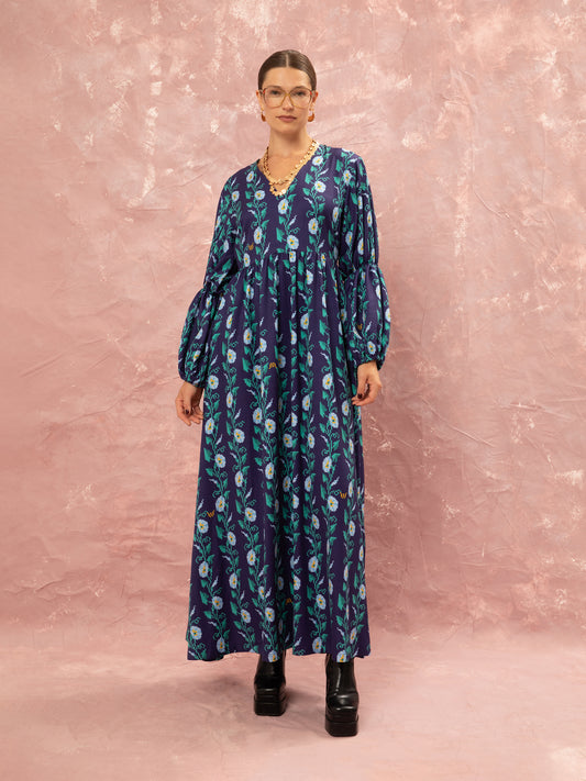 V-NECK MAXI DRESS - MOONFLOWERS