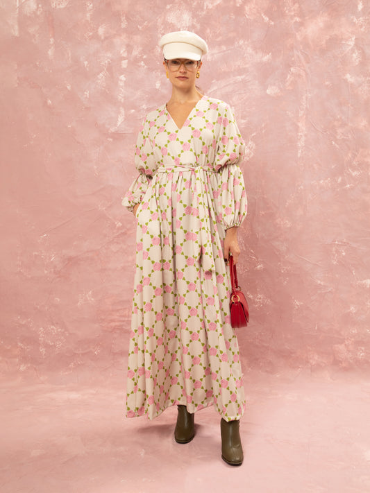 V-NECK MAXI DRESS - ROSES