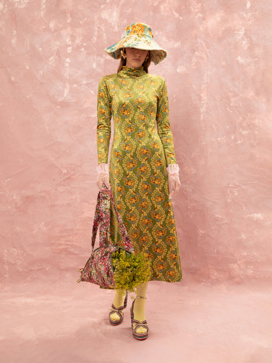 FLUFFY MAXI DRESS - LACE BOUQUET LIME