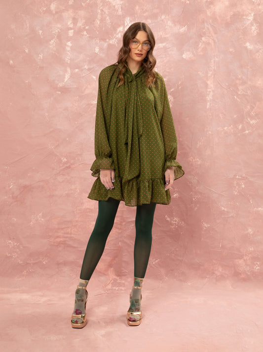 CHIFFON MINI DRESS - FLORAL DOT LIME
